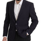 Elegant Navy Wool Blend Slim Blazer