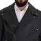 Black Leather Biker Coat Zipper Jacket