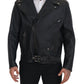 Black Leather Biker Coat Zipper Jacket