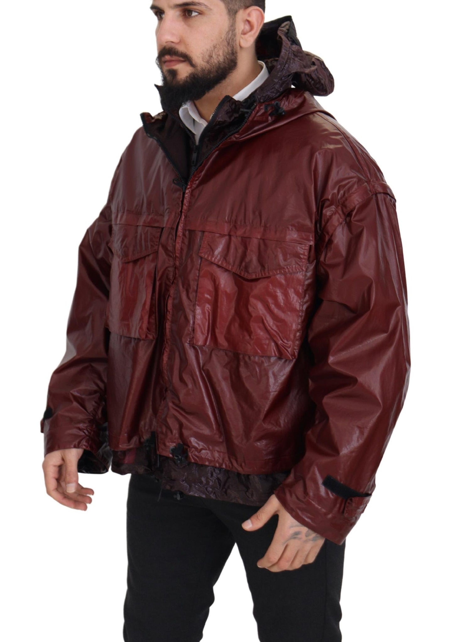 Elegant Bordeaux Full Zip Hooded Jacket