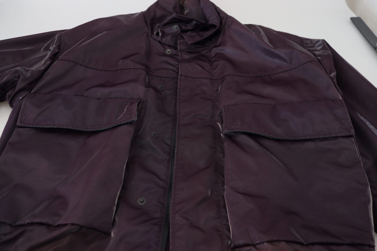 Purple Nylon Collared Biker Coat Jacket