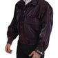 Purple Nylon Collared Biker Coat Jacket