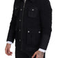 Elegant Full Zip Black Wool Blend Jacket