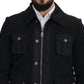 Elegant Full Zip Black Wool Blend Jacket