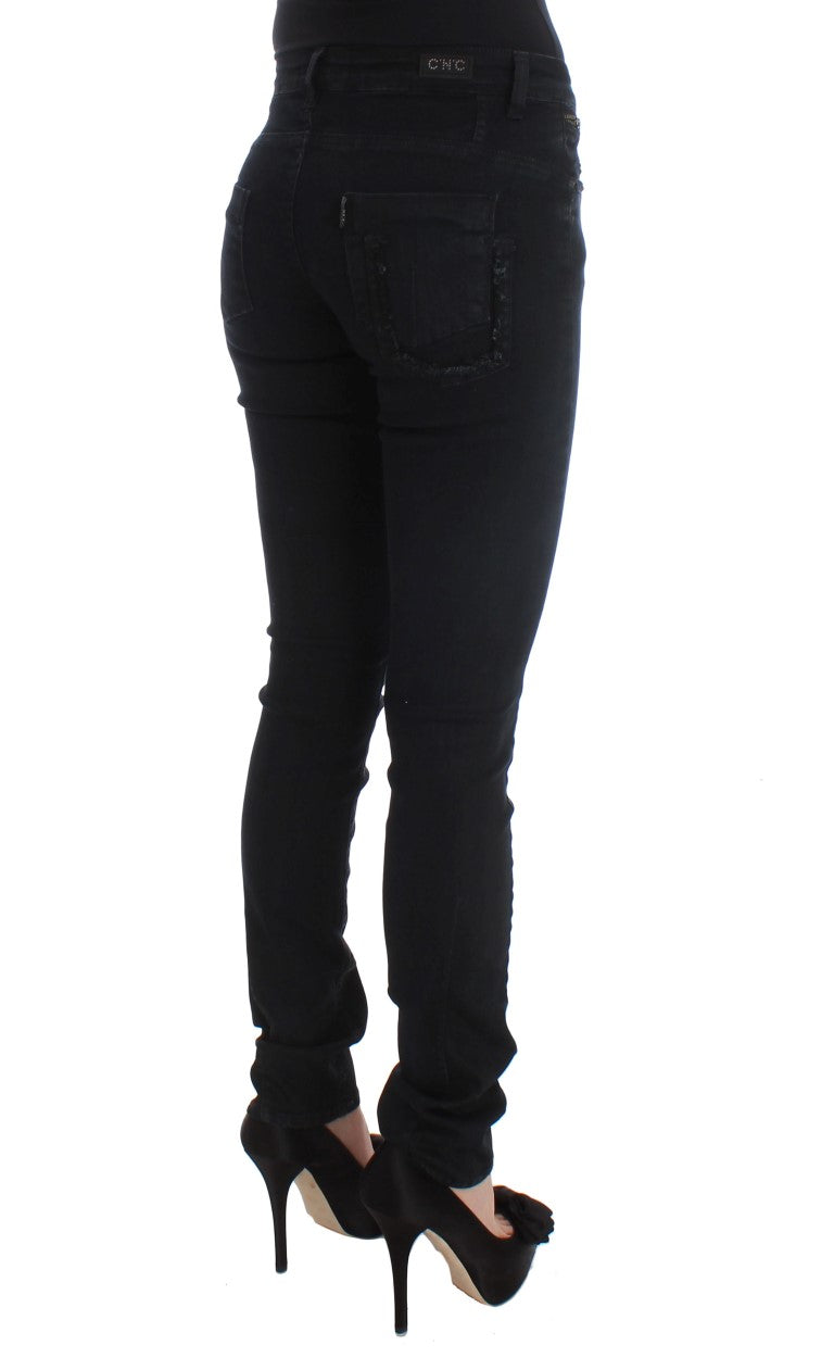 Sleek Slim Fit Designer Jeans in Classic Black