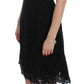 Elegant Black Floral Lace Knee-Length Dress