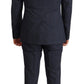 Elegant Dark Blue Cotton Three Piece Martini Suit