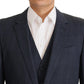 Elegant Dark Blue Cotton Three Piece Martini Suit