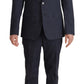 Elegant Dark Blue Cotton Three Piece Martini Suit