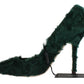 Elegant Green Xiangao Fur Leather Pumps