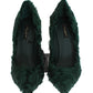 Elegant Green Xiangao Fur Leather Pumps