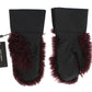 Elegant Black & Bordeaux Leather Gloves