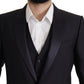 Elegant Black Three-Piece Wool Blend Suit