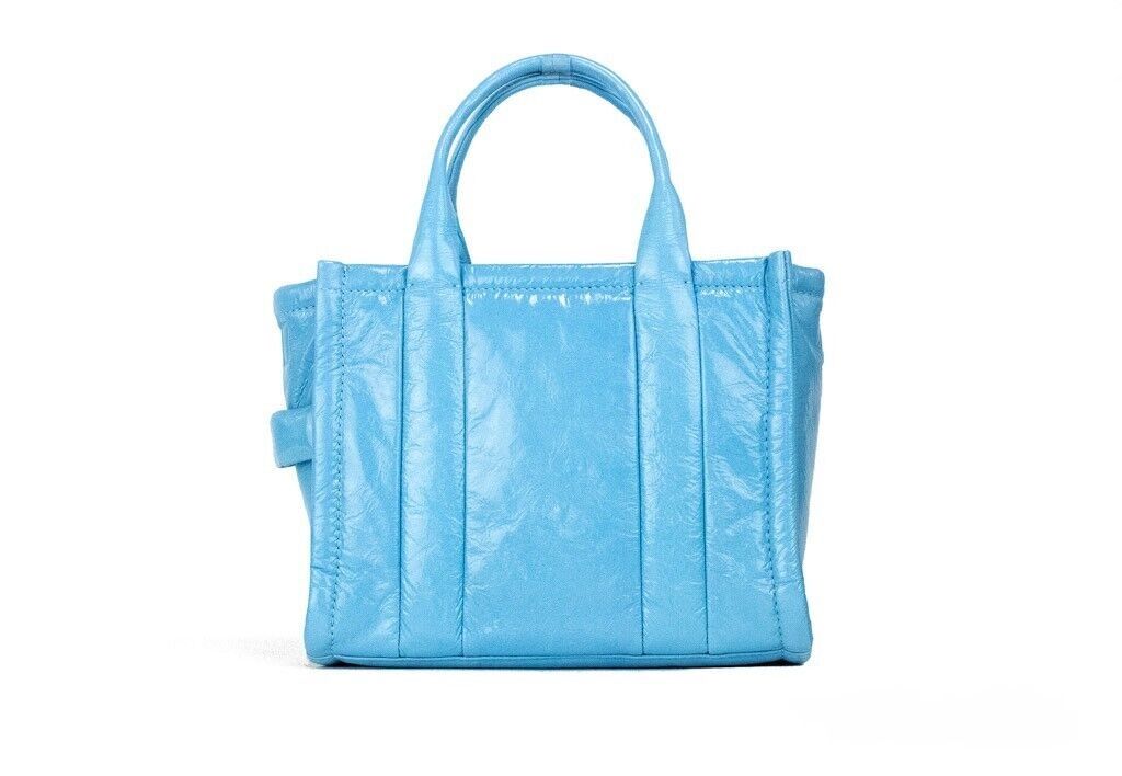 The Shiny Crinkle Mini Tote Air Blue Leather Crossbody Handbag Purse