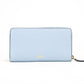 Large Cornflower Grainy Leather Gold Monogram Zip Around Clutch Wallet