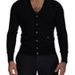 Elegant Wool Buttoned Black Cardigan