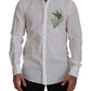 Elegant White Peacock Feather Dress Shirt