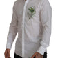 Elegant White Peacock Feather Dress Shirt