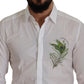 Elegant White Peacock Feather Dress Shirt