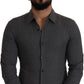 Sleek Gray Cotton Casual Button Front Shirt