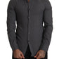 Sleek Gray Cotton Casual Button Front Shirt