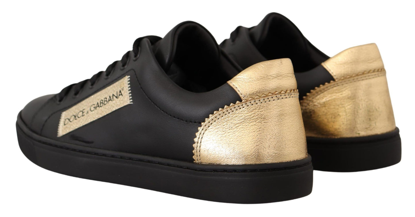 Chic Black and Gold Low-top Leather Sneakers