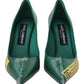 Emerald Elegance Leather Heels Pumps