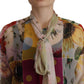 Multicolor Silk Ascot Collar Blouse