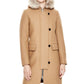 Women's Camel Kurt Wool Coat Fur Trim Hood