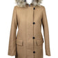 Women's Camel Kurt Wool Coat Fur Trim Hood