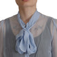 Elegant Silk Ascot Collar Blouse in Light Blue