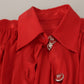 Red Button Down Belted Midi Satin Silk Dress