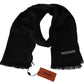 Black Wool Blend Unisex Neck Wrap Fringes Men's Scarf