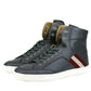 Dark Grey Calf Leather Hi Top Sneaker With Red Beige