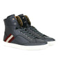 Dark Grey Calf Leather Hi Top Sneaker With Red Beige