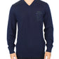 Elegant Blue V-Neck Wool Blend Pullover