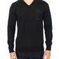 Elegant Black V-Neck Wool Blend Sweater