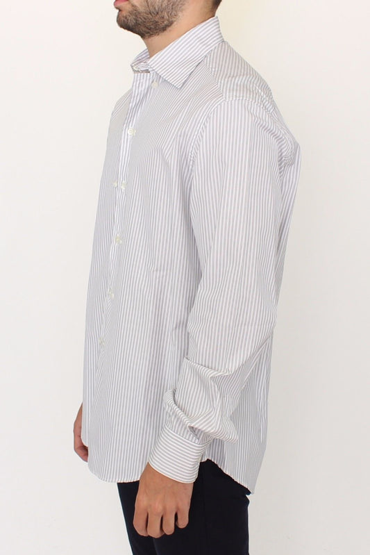 Elegant White and Gray Striped Cotton Shirt