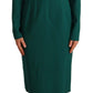 Emerald Green Midi Sheath Dress with Crystal Brooch