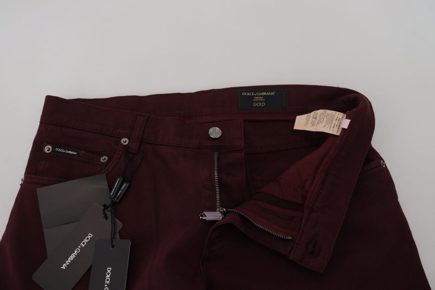 Slim Fit Bordeaux Jeans - Italian Luxury