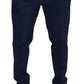 Elegant Slim Fit Chinos in Blue Silk Blend