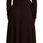 Elegant Brown Long Sleeve Wrap Dress