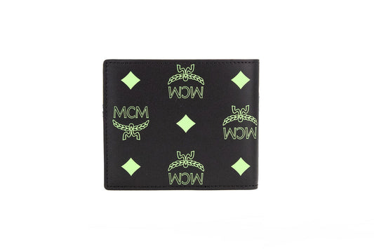 Small Black Summer Green Smooth Visetos Monogram Logo Leather Bifold Wallet