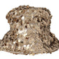 Gold Silk Sequin Embellished Designer Brim Bucket Hat