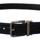 Elegant Blue Jacquard Leather Belt