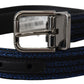 Elegant Blue Jacquard Leather Belt