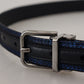 Elegant Blue Jacquard Leather Belt