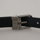 Elegant Blue Jacquard Leather Belt