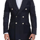 Navy Blue Double Breasted Slim Fit Blazer