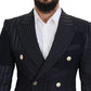 Navy Blue Double Breasted Slim Fit Blazer